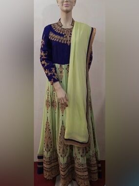 Georgette Party wear Indian Anarkali suit Mint Green Navy Blue Traditional Dress